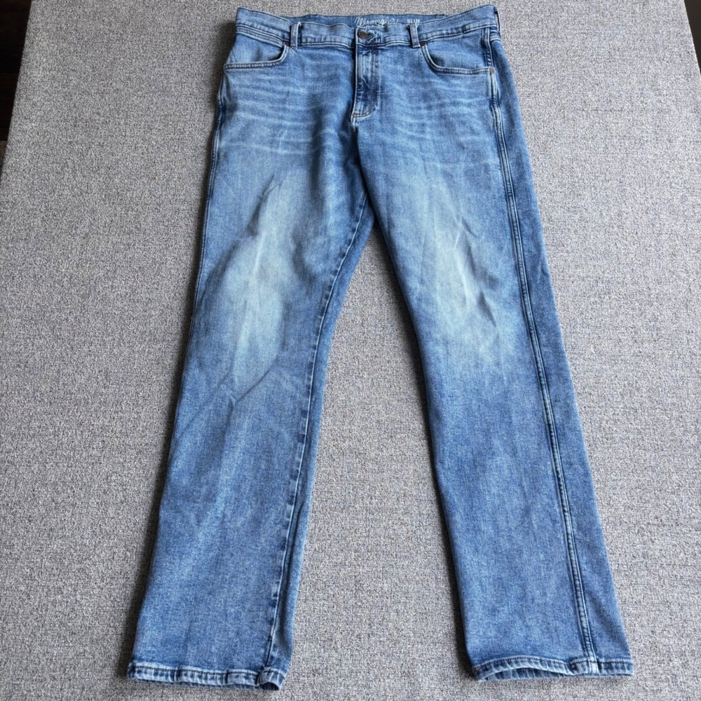 Wrangler Jeans Mens 38x34 Retro Slim Straight Blue Stretch Denim